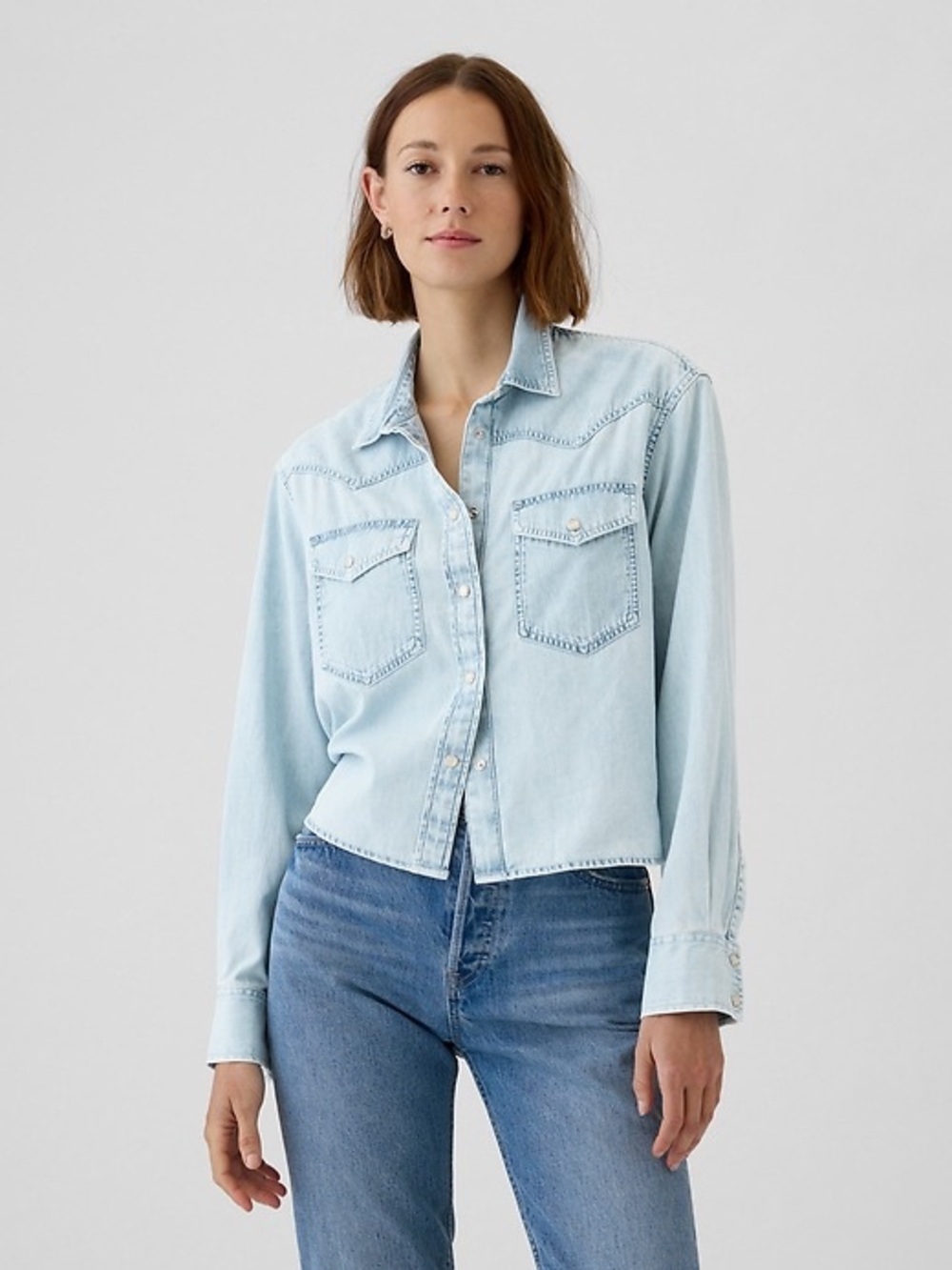 Gap Light Wash Denim ‘Western’ Snap Button-Front Shirt